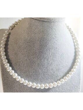 Vintage Flexible Wire Collar Necklace Beaded with White Faux Pearls